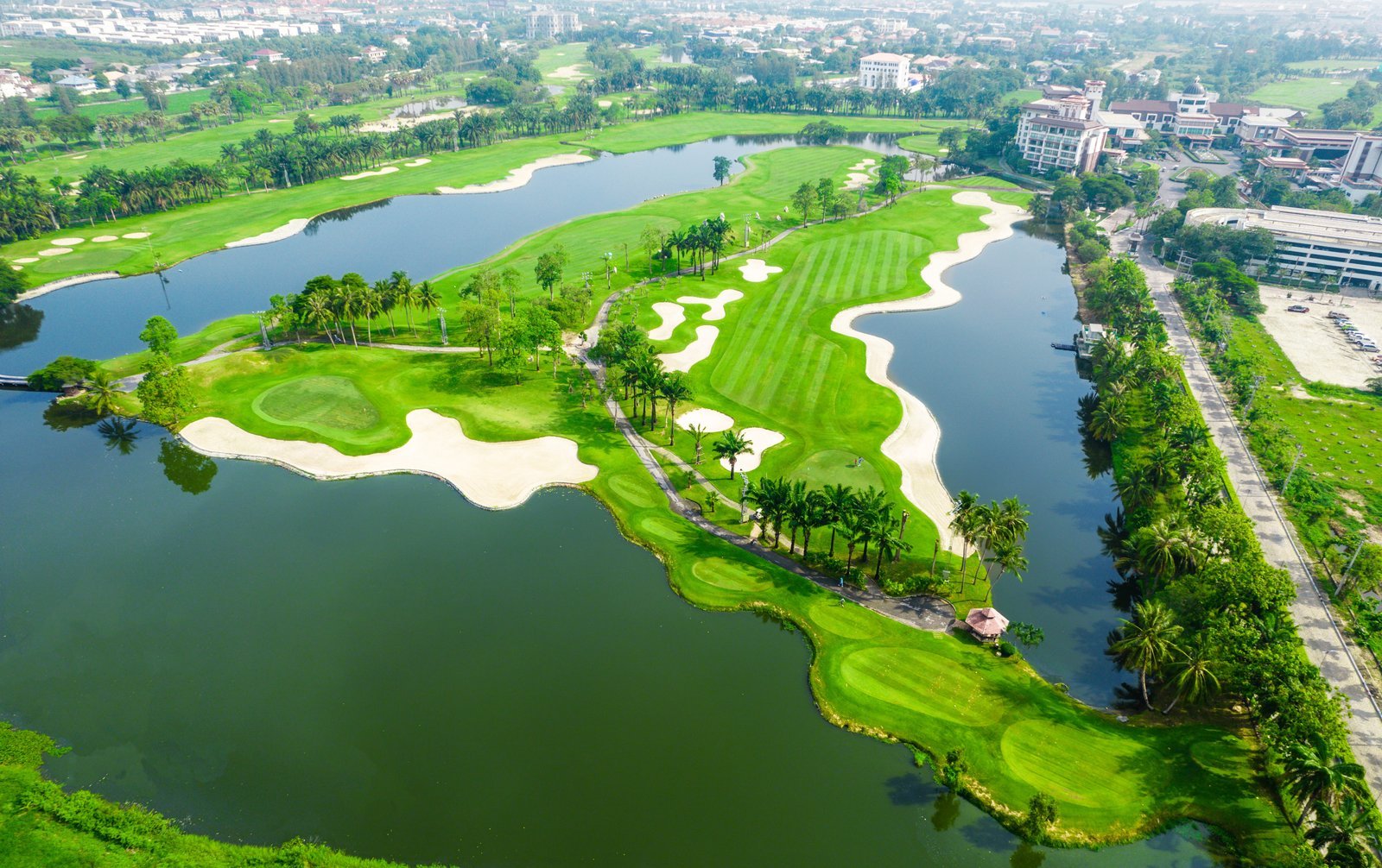 Aerial view of the 17th hole at Summit Windmill Golf Club