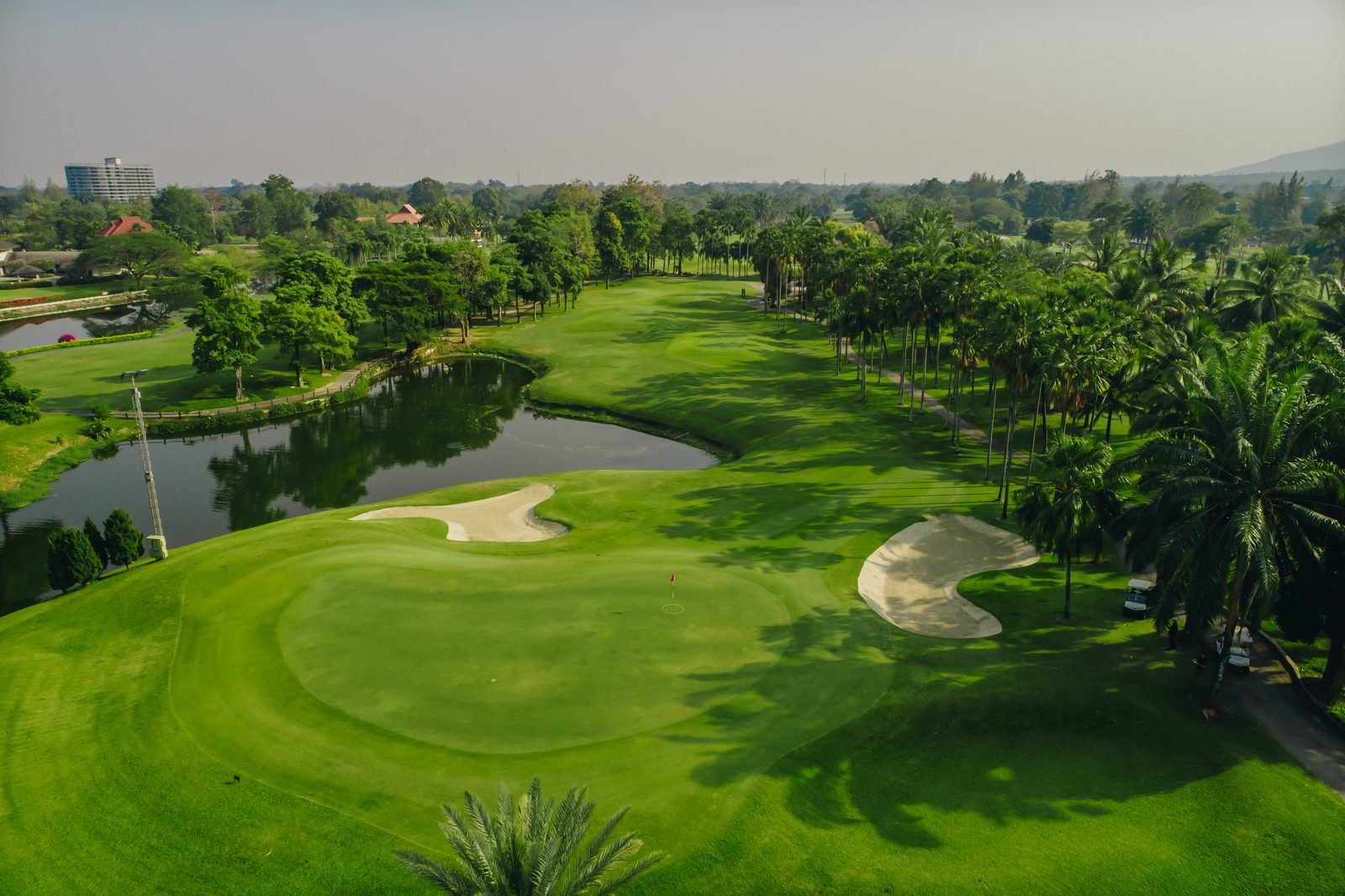 Aerial view of a green and bunkering at Summit Green Valley
