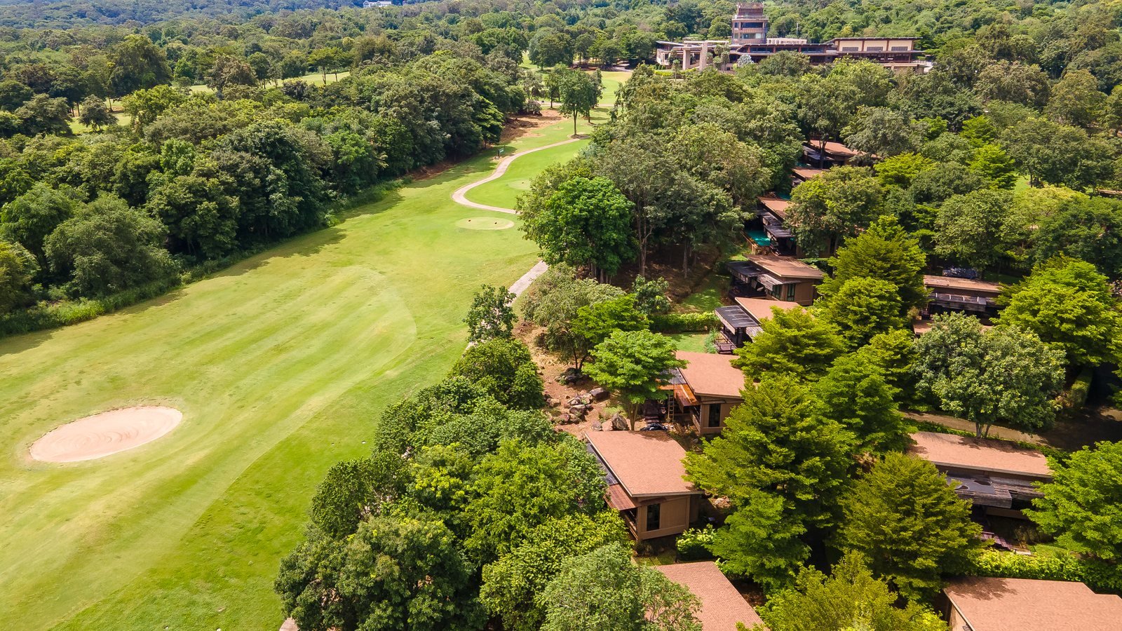 Aerial view over the course and resort villas